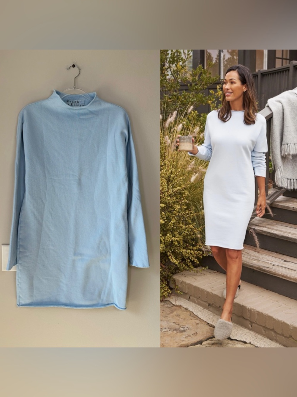 Frank & Eileen Light Blue Izzie Triple Fleece Funnel Neck Dress Luxe Loungewear